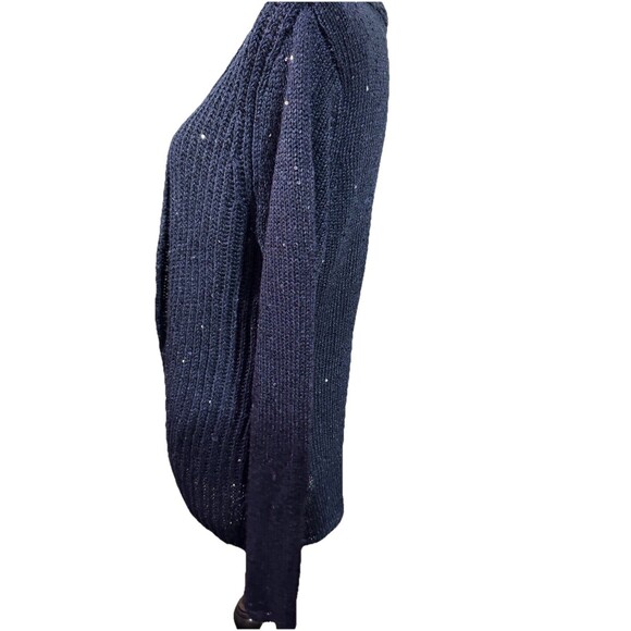 Chico’s Size 2 Blue Sequin Metallic Open From Cardigan Knit - Picture 4 of 9